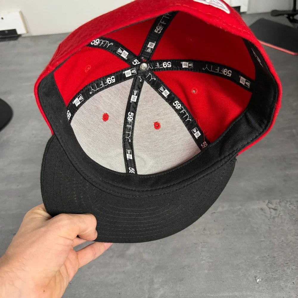 New Era 59FIFTY Cincinnati Reds Hat 7 5/8 Red Black MLB Fitted‎ Cap USA Made
